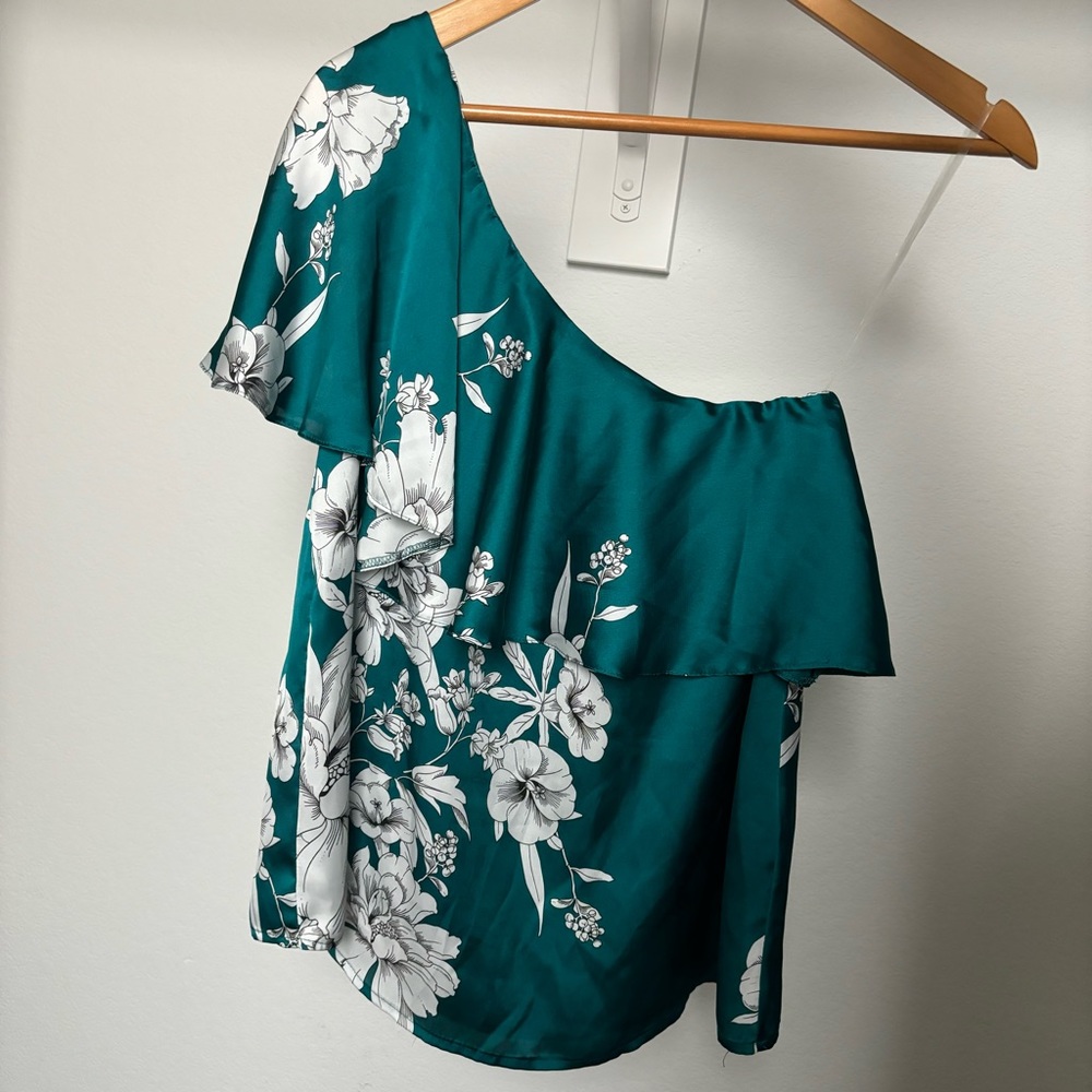 Off Shoulder Women S/4 top- Summer, Turquoise, Flower Print